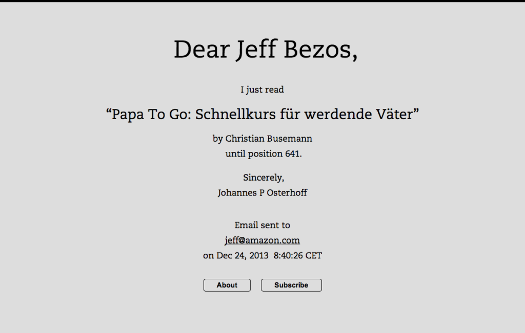 Dear Jeff Bezos, Johannes P. Osterhoff (2013).